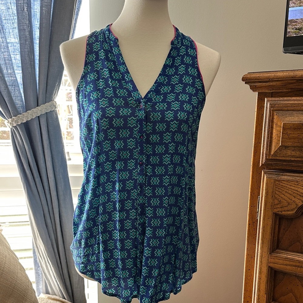 Maeve Blue and Green Patterned Top